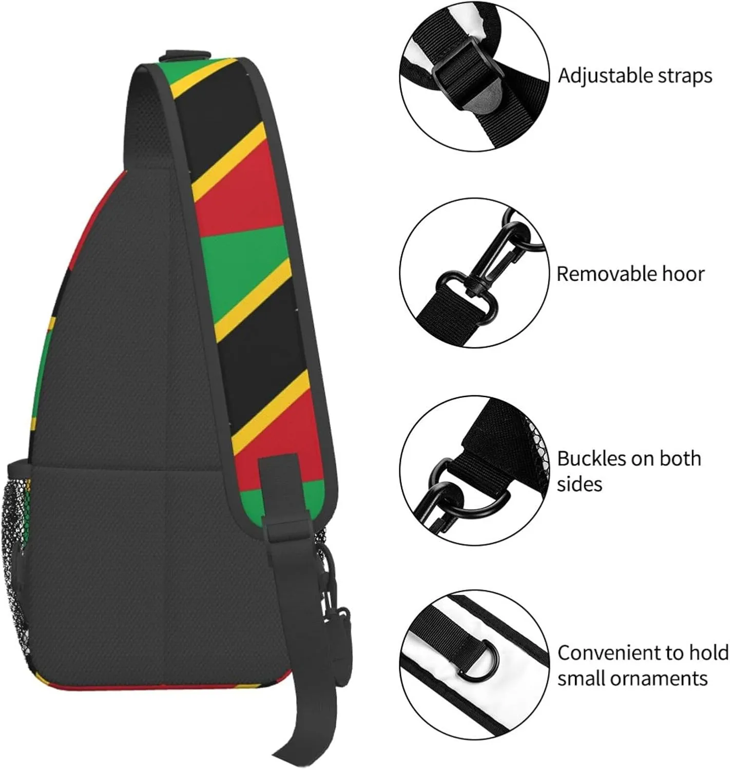Saint Kitts And Nevis Flag Chest Sling Bag Crossbody Shoulder Backpack Bag Gym Cycling Daypack Travel Hiking Cross Bag