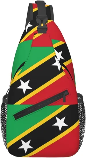 Saint Kitts And Nevis Flag Chest Sling Bag Crossbody Shoulder Backpack Bag Gym Cycling Daypack Travel Hiking Cross Bag