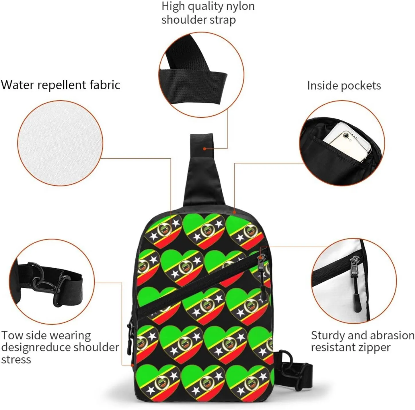 Saint Kitts Nevis Flag Crossbody Bag Portable Sling Bags Foldable Chest Daypack Reusable Sports Shoulder Backpack Diagonally Casual Rucksack Travel Bag