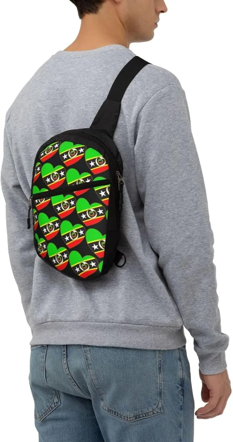 Saint Kitts Nevis Flag Crossbody Bag Portable Sling Bags Foldable Chest Daypack Reusable Sports Shoulder Backpack Diagonally Casual Rucksack Travel Bag
