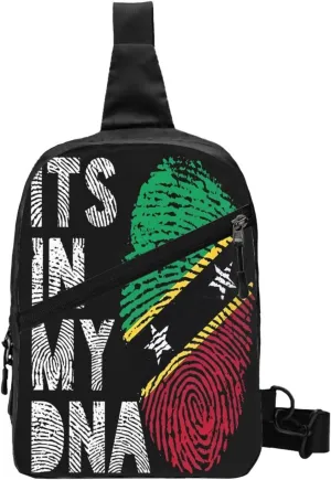 Saint Kitts Nevis Roots Flag Fingers Crossbody Bag Portable Sling Bags Foldable Chest Daypack Reusable Sports Shoulder Backpack Diagonally Casual Rucksack Travel Bag