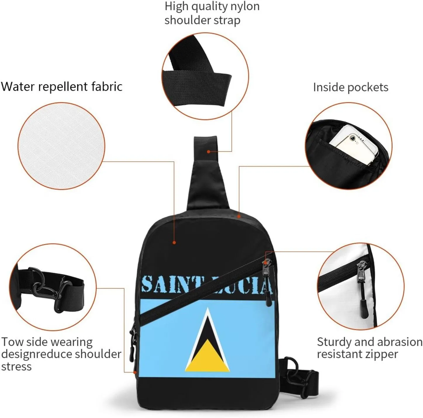Saint Lucian Lucia Flag Crossbody Bag Portable Sling Bags Foldable Chest Daypack Reusable Sports Shoulder Backpack Diagonally Casual Rucksack Travel Bag