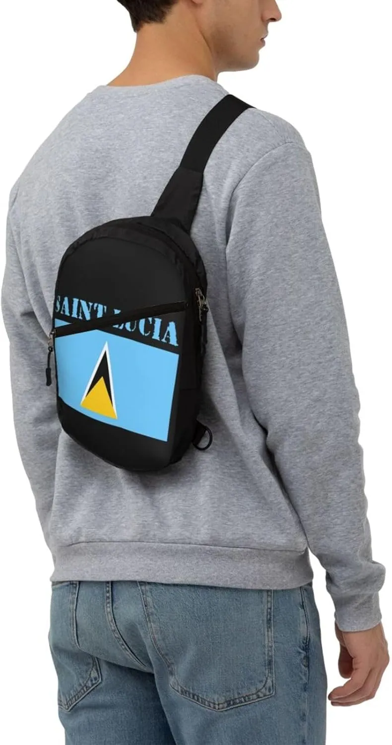 Saint Lucian Lucia Flag Crossbody Bag Portable Sling Bags Foldable Chest Daypack Reusable Sports Shoulder Backpack Diagonally Casual Rucksack Travel Bag