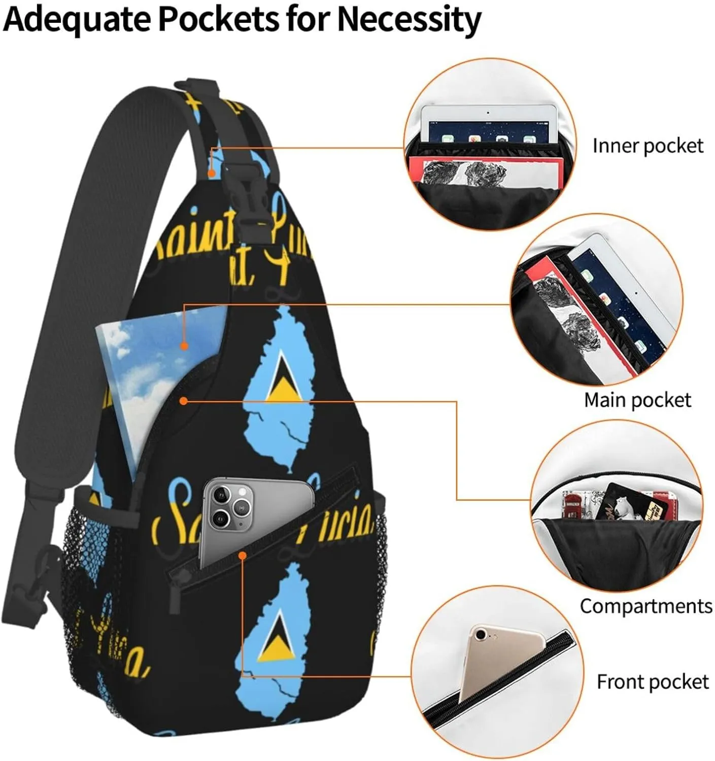 Saint Lucian Lucia Island Caribbean Chest Sling Bag Crossbody Shoulder Backpack Bag Gym Cycling Travel Hiking Daypack Cross Bag