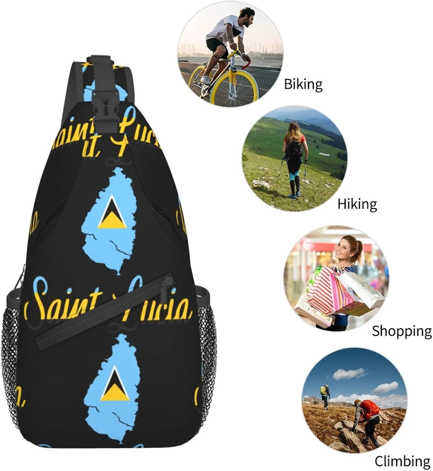 Saint Lucian Lucia Island Caribbean Chest Sling Bag Crossbody Shoulder Backpack Bag Gym Cycling Travel Hiking Daypack Cross Bag