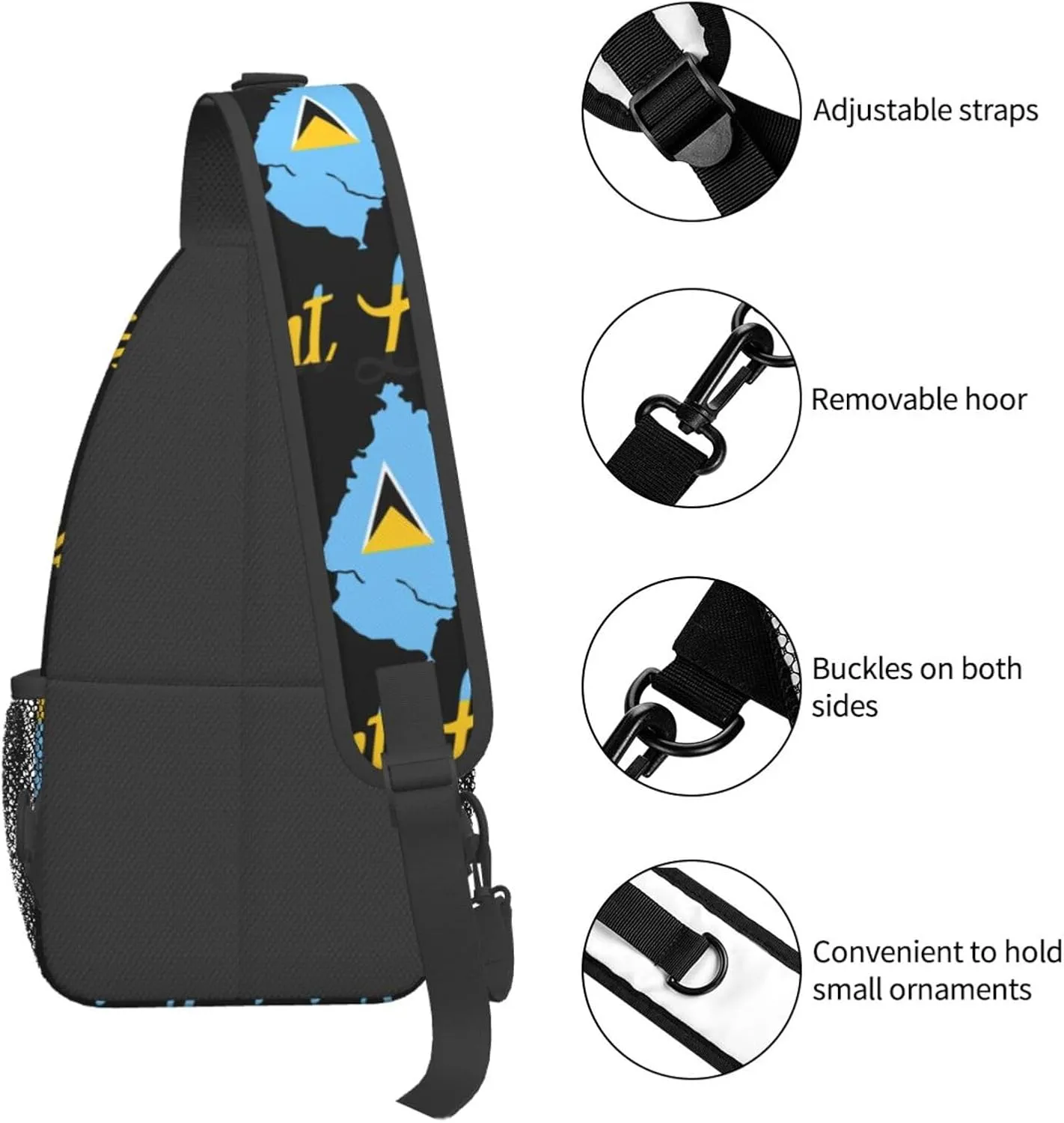 Saint Lucian Lucia Island Caribbean Chest Sling Bag Crossbody Shoulder Backpack Bag Gym Cycling Travel Hiking Daypack Cross Bag