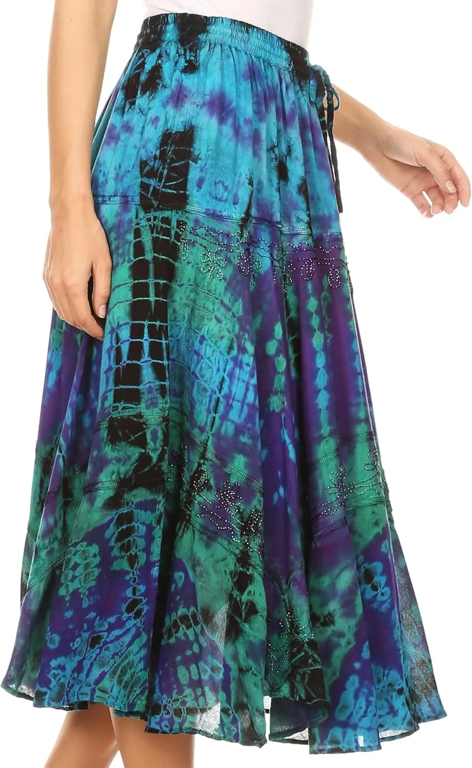 Sakkas Justina Womens Dance Midi Full Circle Tie-dye Skirt with Elastic Waist