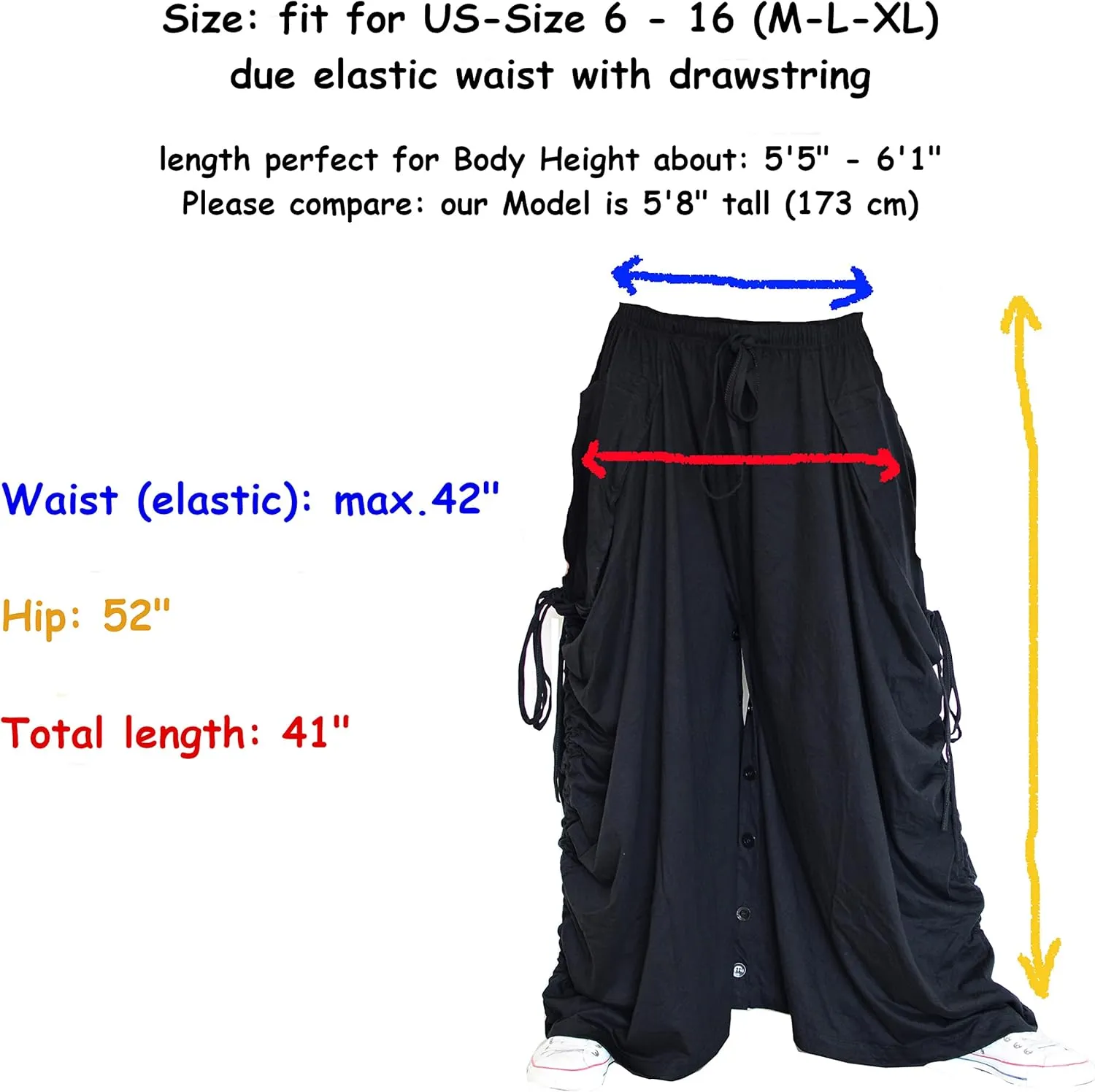 Sakoonee Women's Harem Pants Palazzo Dhoti Lounge Trousers, Convertible to a Skirt 2 Pockets Cotton, One Size, Elastic Waist