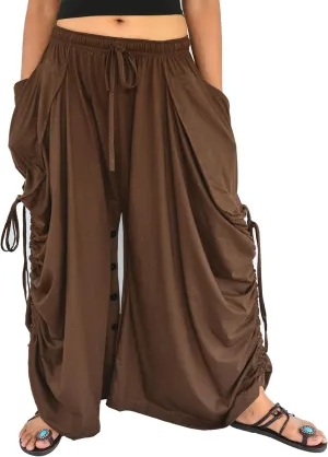 Sakoonee Women's Harem Pants Palazzo Dhoti Lounge Trousers, Convertible to a Skirt 2 Pockets Cotton, One Size, Elastic Waist