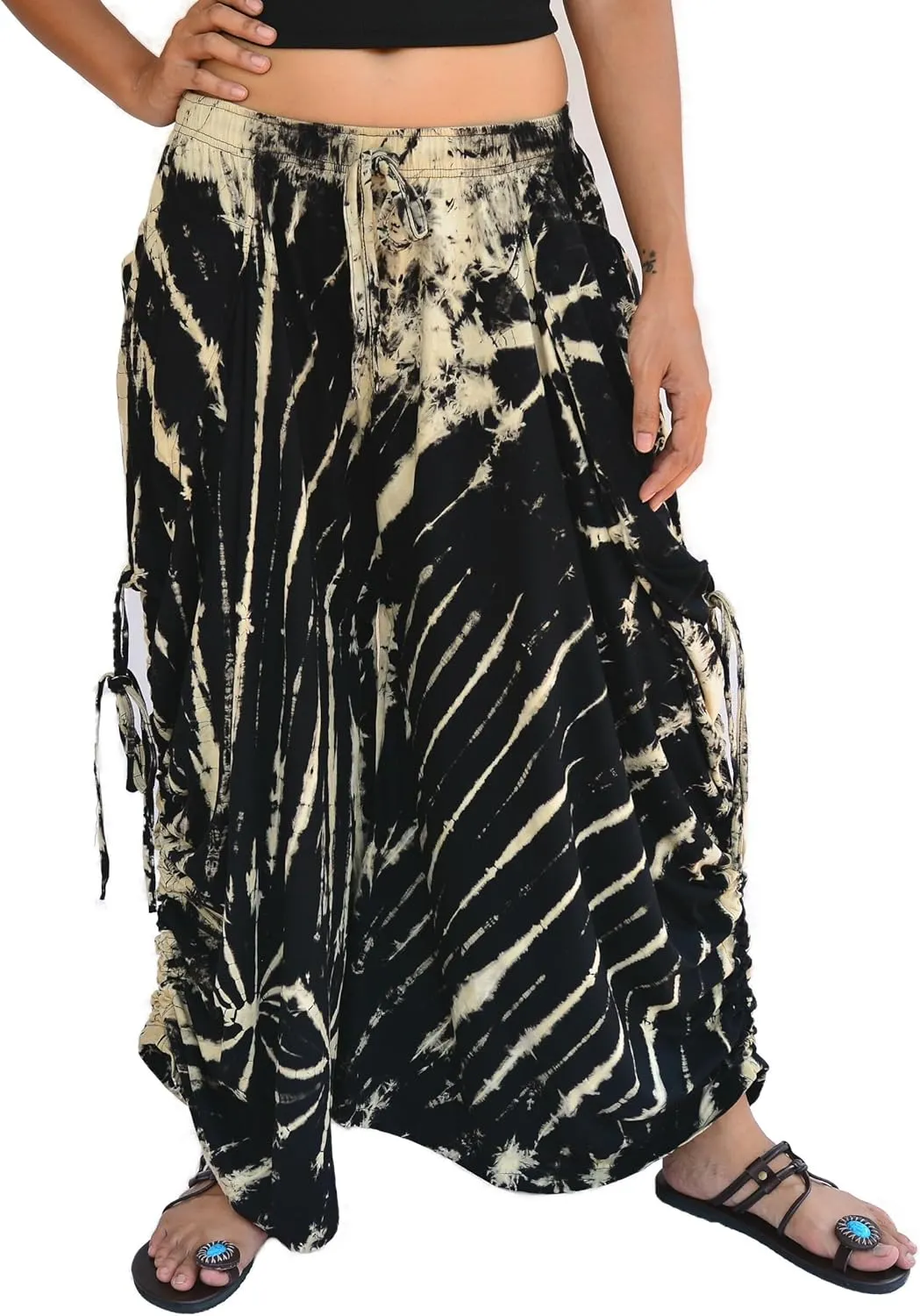 Sakoonee Women's Harem Pants Palazzo Dhoti Lounge Trousers, Convertible to a Skirt 2 Pockets Cotton, One Size, Elastic Waist