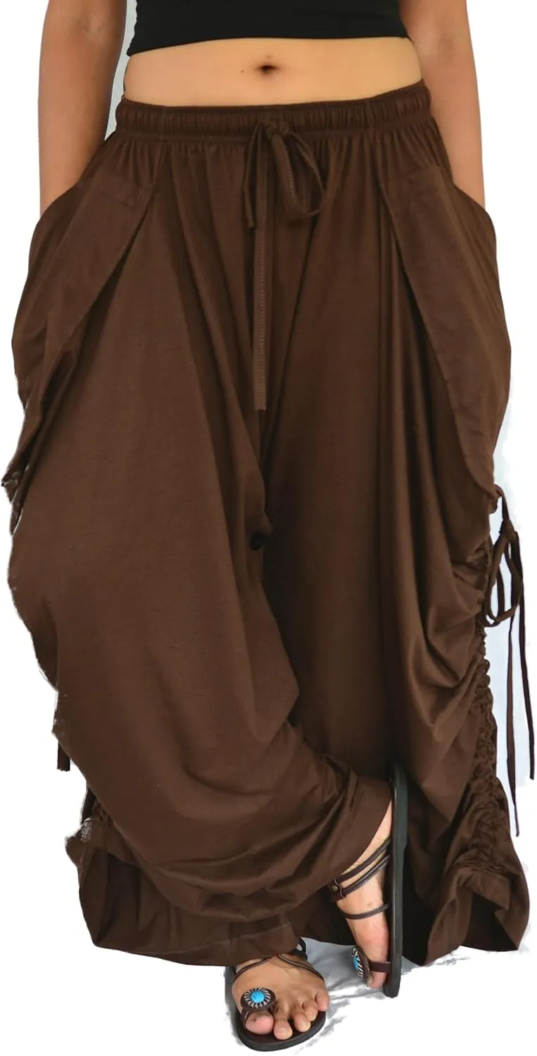 Sakoonee Women's Harem Pants Palazzo Dhoti Lounge Trousers, Convertible to a Skirt 2 Pockets Cotton, One Size, Elastic Waist