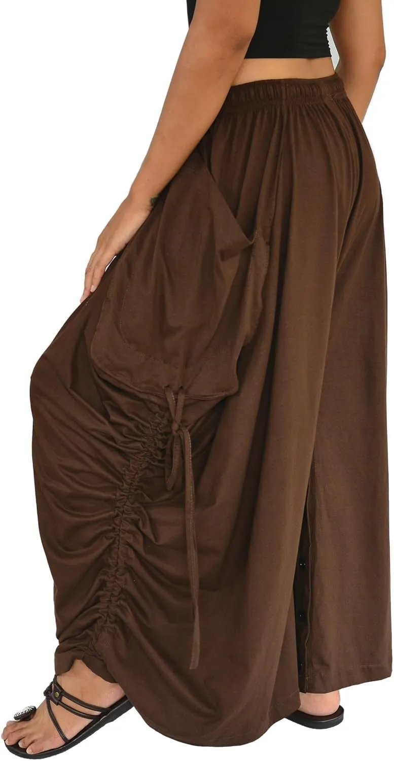 Sakoonee Women's Harem Pants Palazzo Dhoti Lounge Trousers, Convertible to a Skirt 2 Pockets Cotton, One Size, Elastic Waist