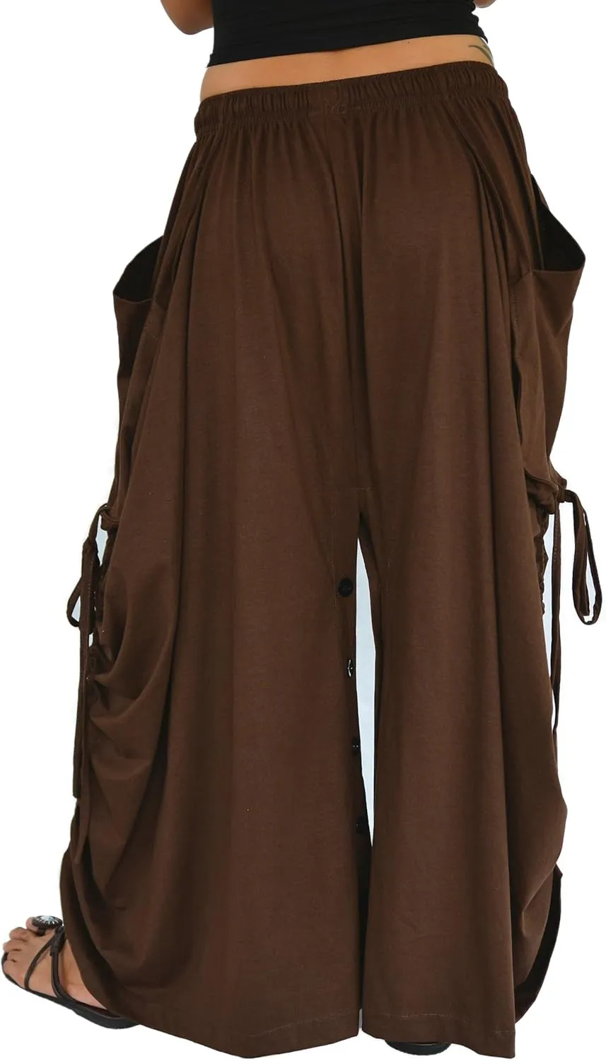 Sakoonee Women's Harem Pants Palazzo Dhoti Lounge Trousers, Convertible to a Skirt 2 Pockets Cotton, One Size, Elastic Waist