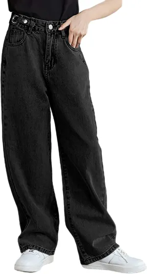 SANGTREE Girls Wide Leg Jeans Elastic Waist Denim Pants Baggy Jeans for Girls, 6-14 Years