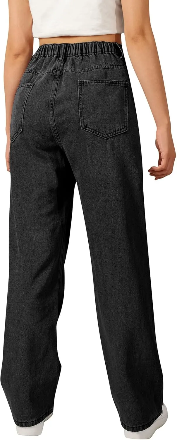 SANGTREE Girls Wide Leg Jeans Elastic Waist Denim Pants Baggy Jeans for Girls, 6-14 Years