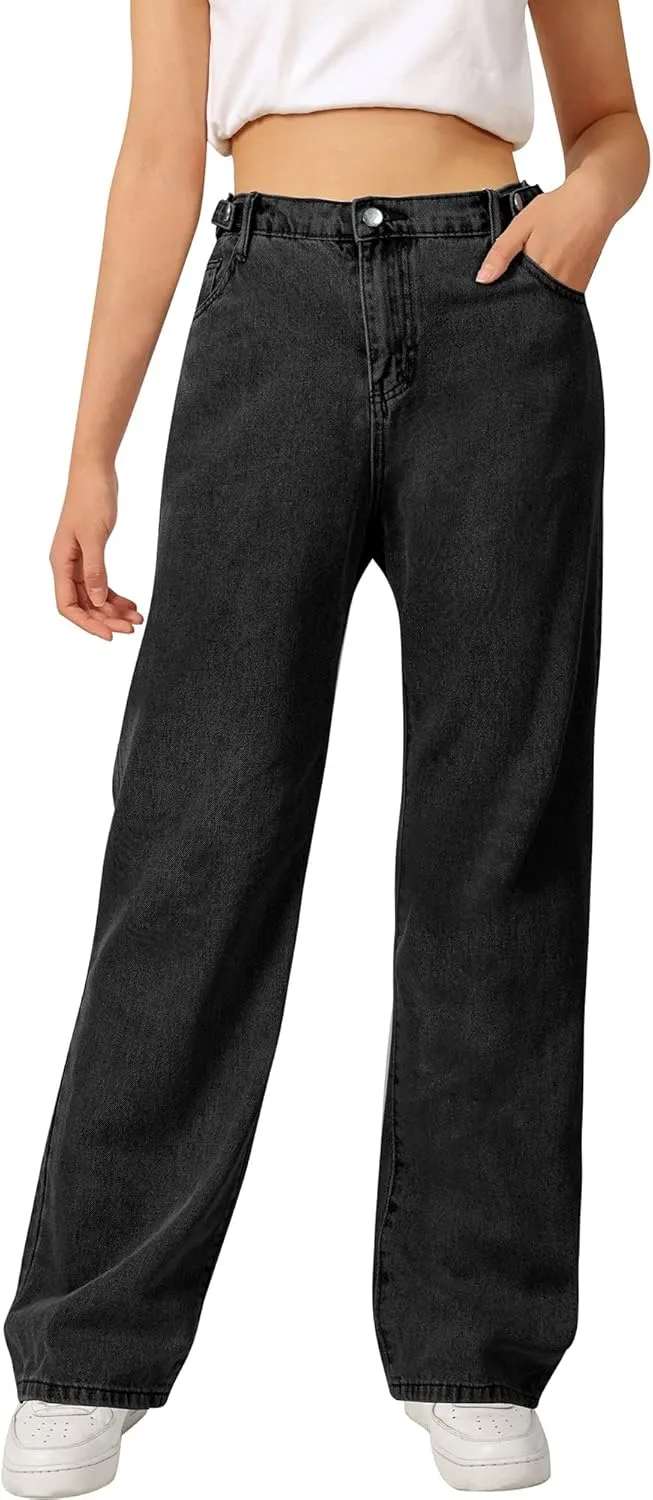 SANGTREE Girls Wide Leg Jeans Elastic Waist Denim Pants Baggy Jeans for Girls, 6-14 Years