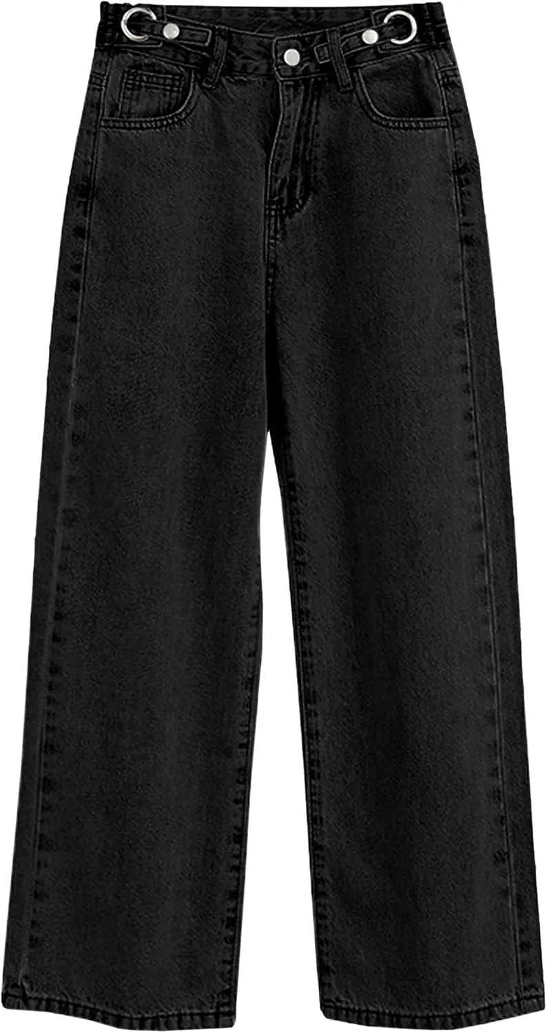 SANGTREE Girls Wide Leg Jeans Elastic Waist Denim Pants Baggy Jeans for Girls, 6-14 Years