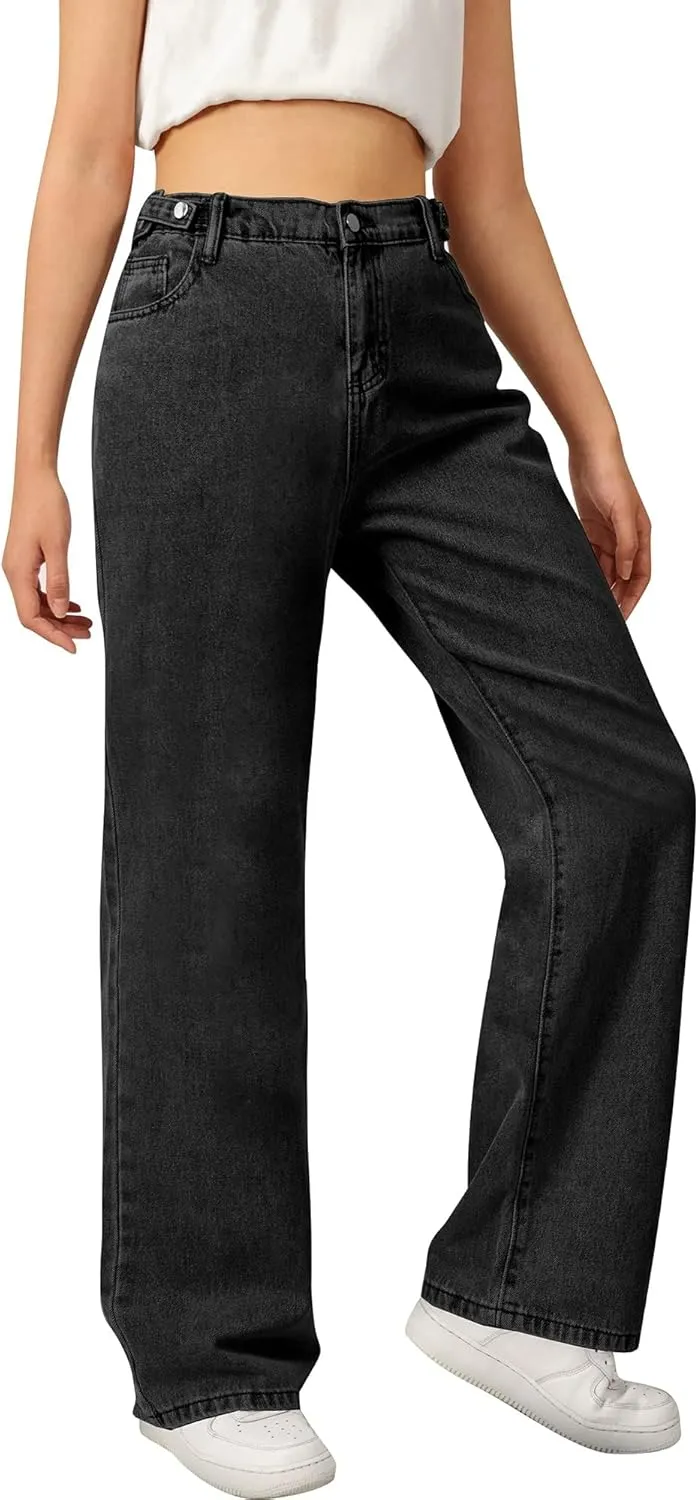 SANGTREE Girls Wide Leg Jeans Elastic Waist Denim Pants Baggy Jeans for Girls, 6-14 Years