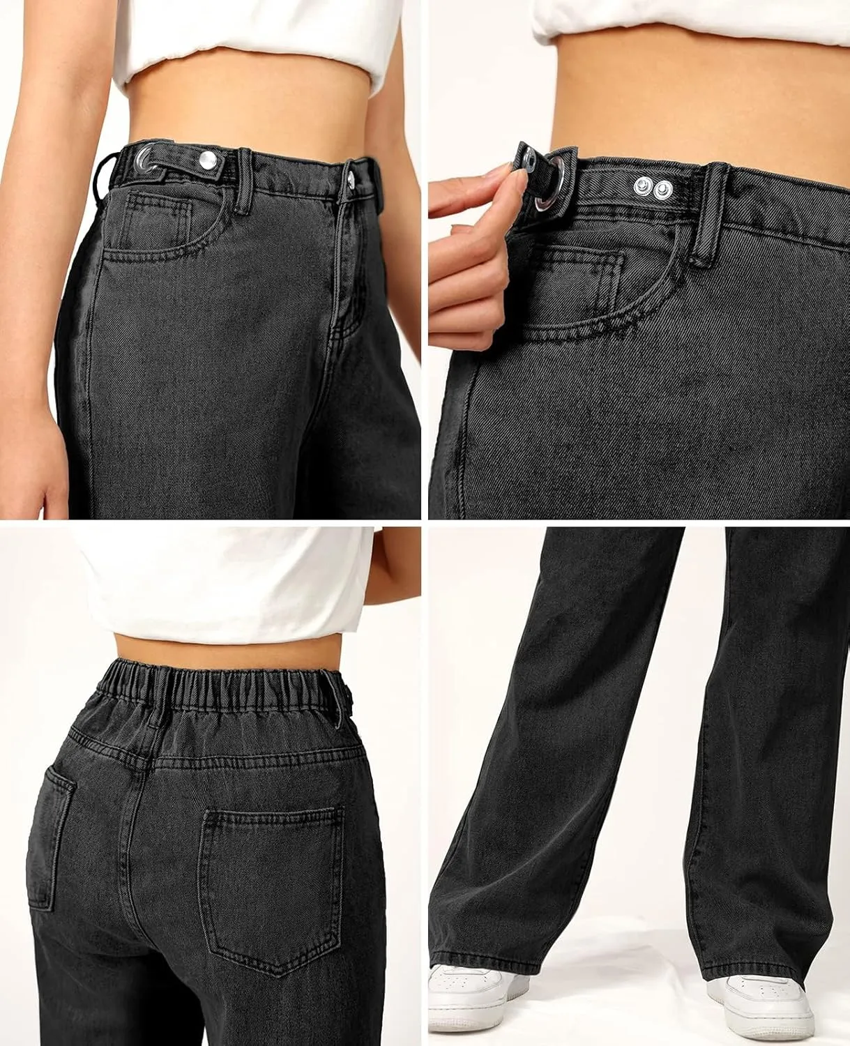 SANGTREE Girls Wide Leg Jeans Elastic Waist Denim Pants Baggy Jeans for Girls, 6-14 Years