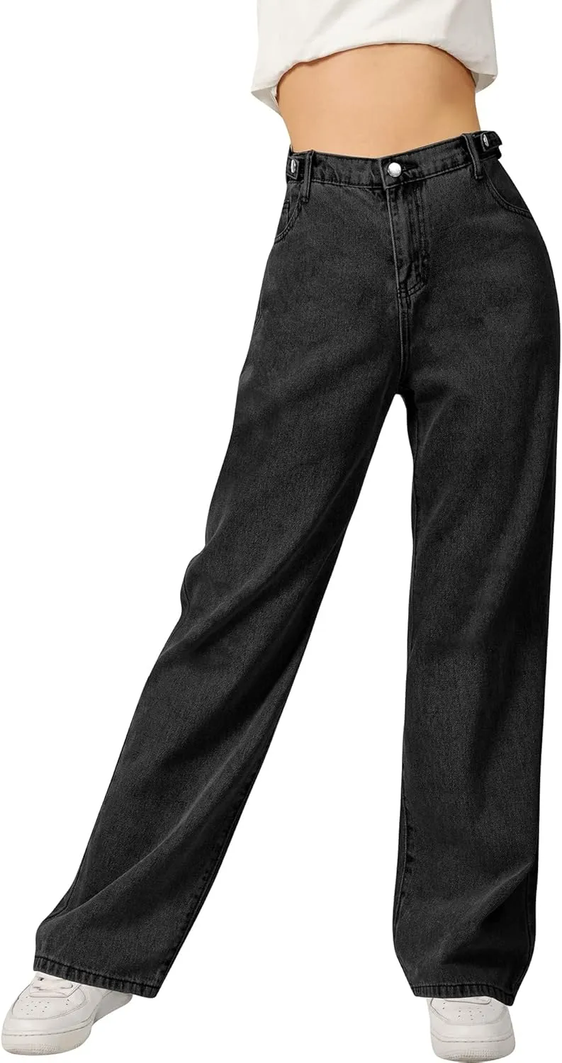SANGTREE Girls Wide Leg Jeans Elastic Waist Denim Pants Baggy Jeans for Girls, 6-14 Years