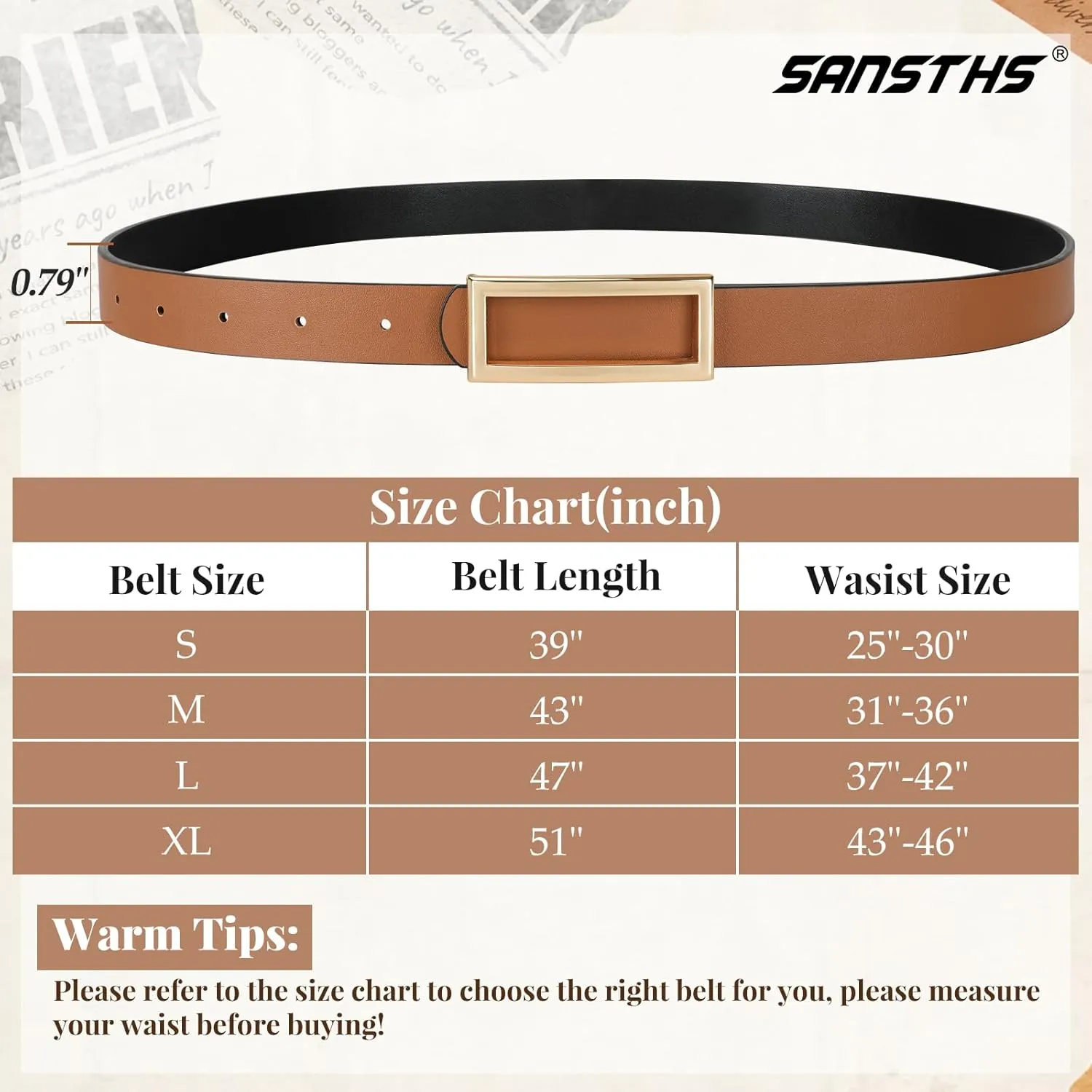 SANSTHS Skinny Reversible Belts for Women, Two-in-one Women Thin Belt for Dresses Jeans Pants with Gold Buckle