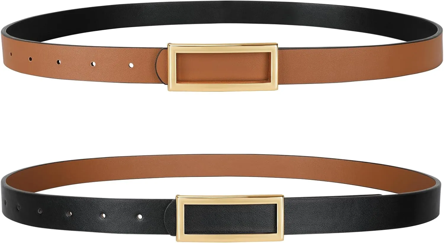 SANSTHS Skinny Reversible Belts for Women, Two-in-one Women Thin Belt for Dresses Jeans Pants with Gold Buckle