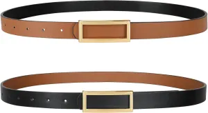 SANSTHS Skinny Reversible Belts for Women, Two-in-one Women Thin Belt for Dresses Jeans Pants with Gold Buckle
