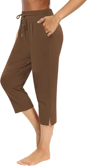 Sarin Mathews Womens Capri Yoga Pants Loose Workout Joggers Drawstring Sweatpants Lounge Pajama Capris Pants with Pockets