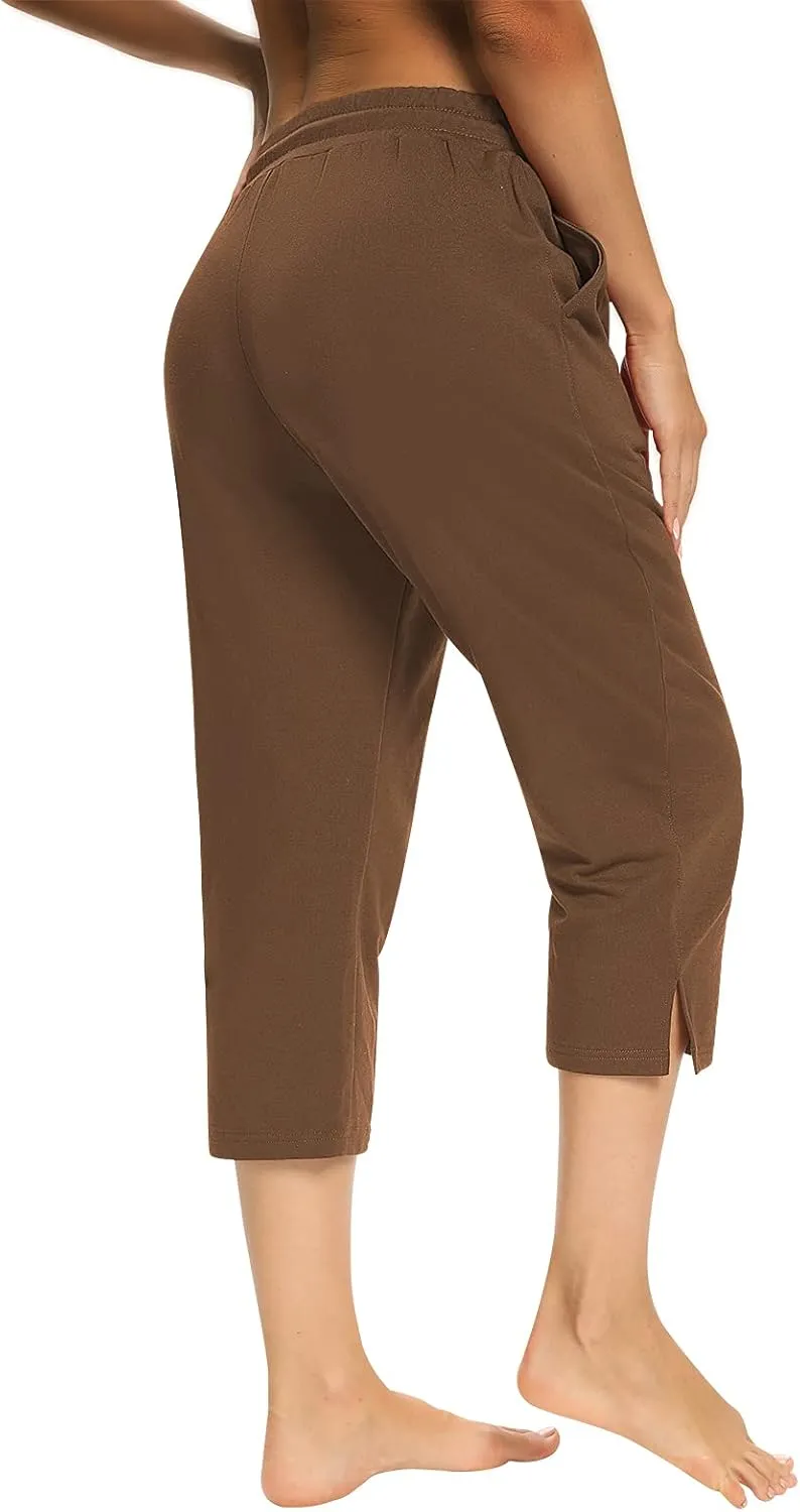 Sarin Mathews Womens Capri Yoga Pants Loose Workout Joggers Drawstring Sweatpants Lounge Pajama Capris Pants with Pockets