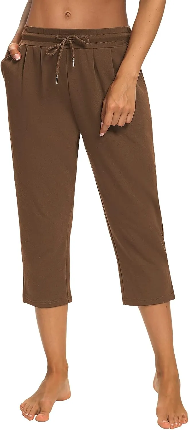Sarin Mathews Womens Capri Yoga Pants Loose Workout Joggers Drawstring Sweatpants Lounge Pajama Capris Pants with Pockets