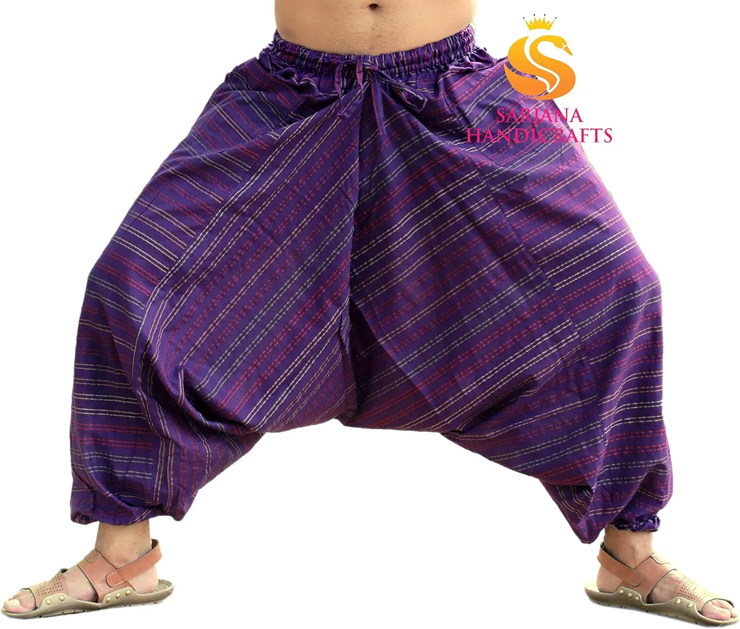 SARJANA HANDICRAFTS Men's Cotton Harem Genie Dance Yoga Alibaba Hippie Pants