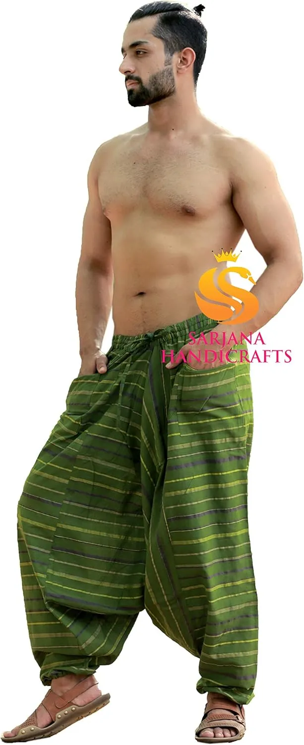 SARJANA HANDICRAFTS Men's Cotton Harem Genie Dance Yoga Alibaba Hippie Pants