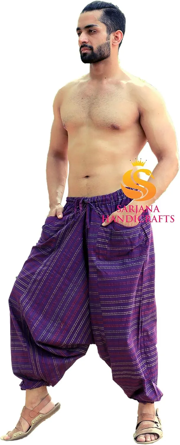 SARJANA HANDICRAFTS Men's Cotton Harem Genie Dance Yoga Alibaba Hippie Pants