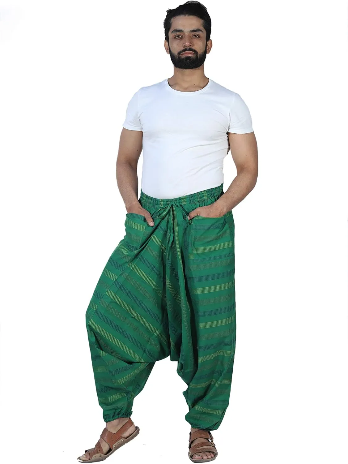 SARJANA HANDICRAFTS Men's Cotton Harem Genie Dance Yoga Alibaba Hippie Pants