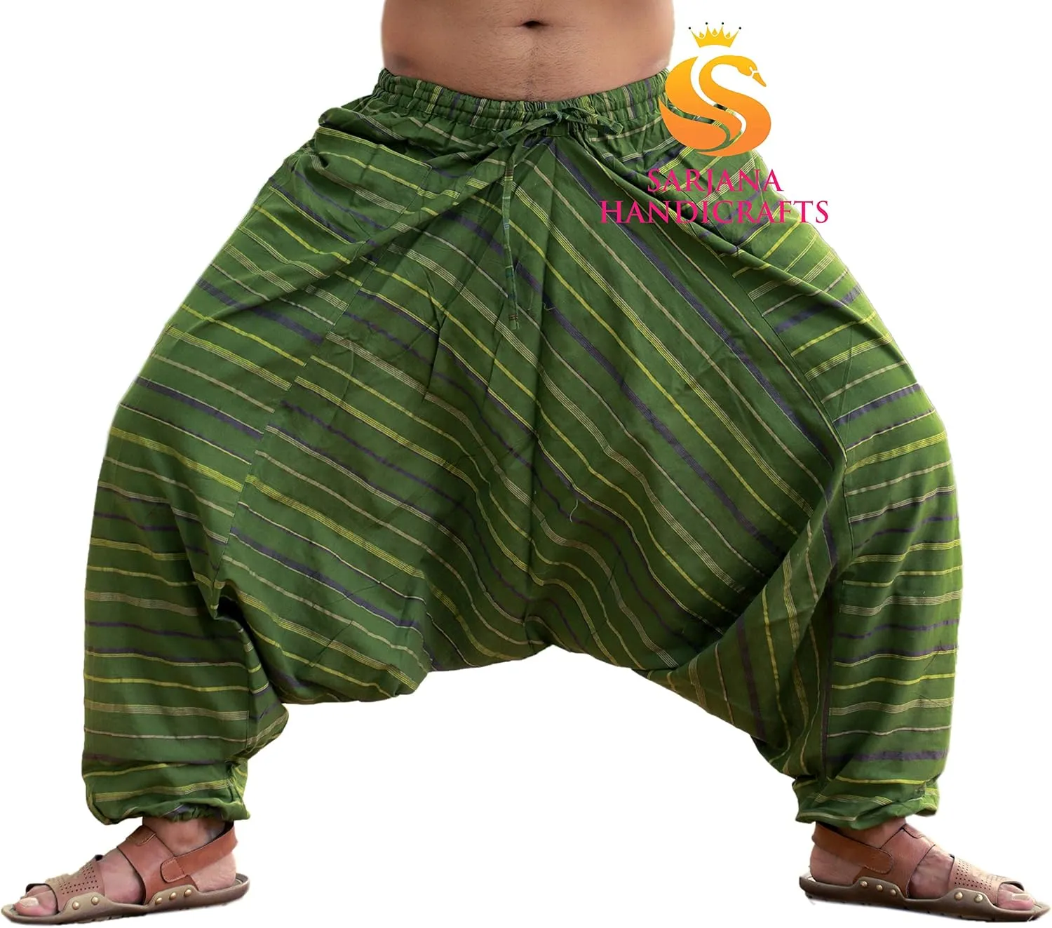 SARJANA HANDICRAFTS Men's Cotton Harem Genie Dance Yoga Alibaba Hippie Pants