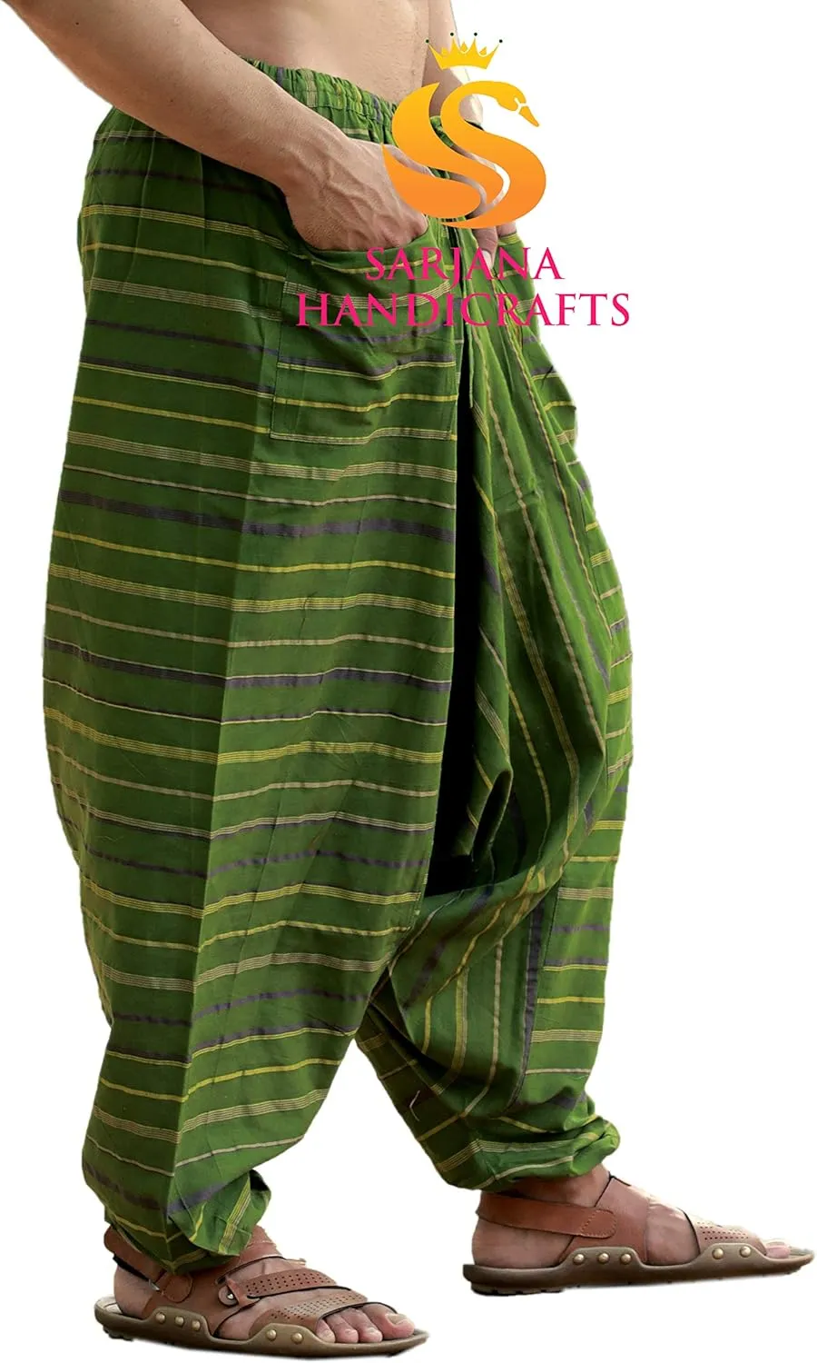 SARJANA HANDICRAFTS Men's Cotton Harem Genie Dance Yoga Alibaba Hippie Pants