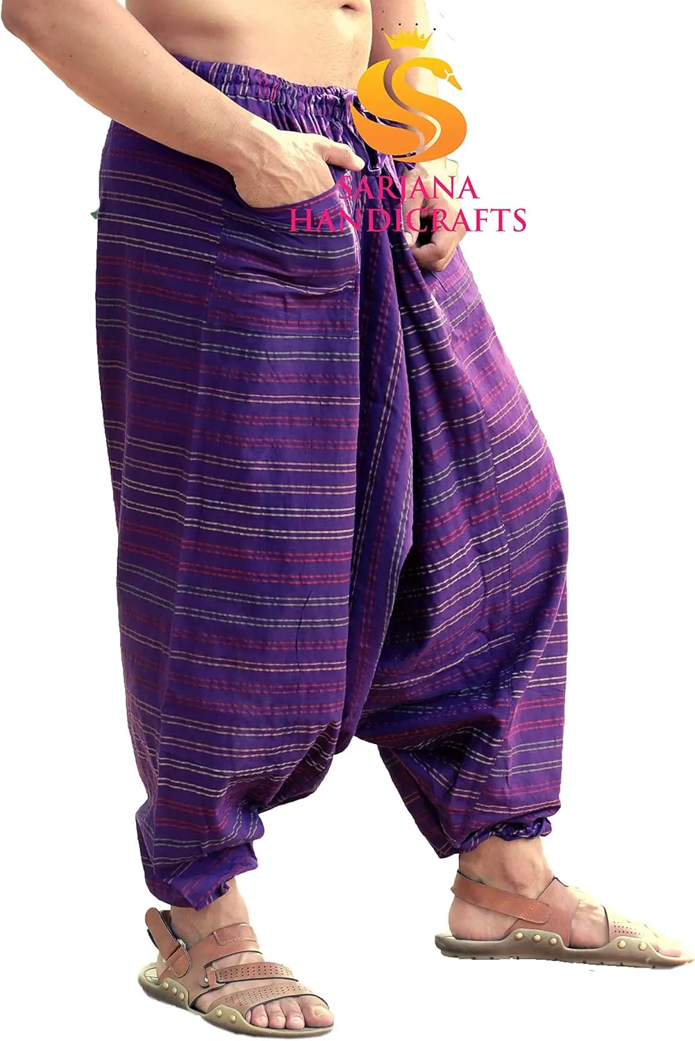 SARJANA HANDICRAFTS Men's Cotton Harem Genie Dance Yoga Alibaba Hippie Pants