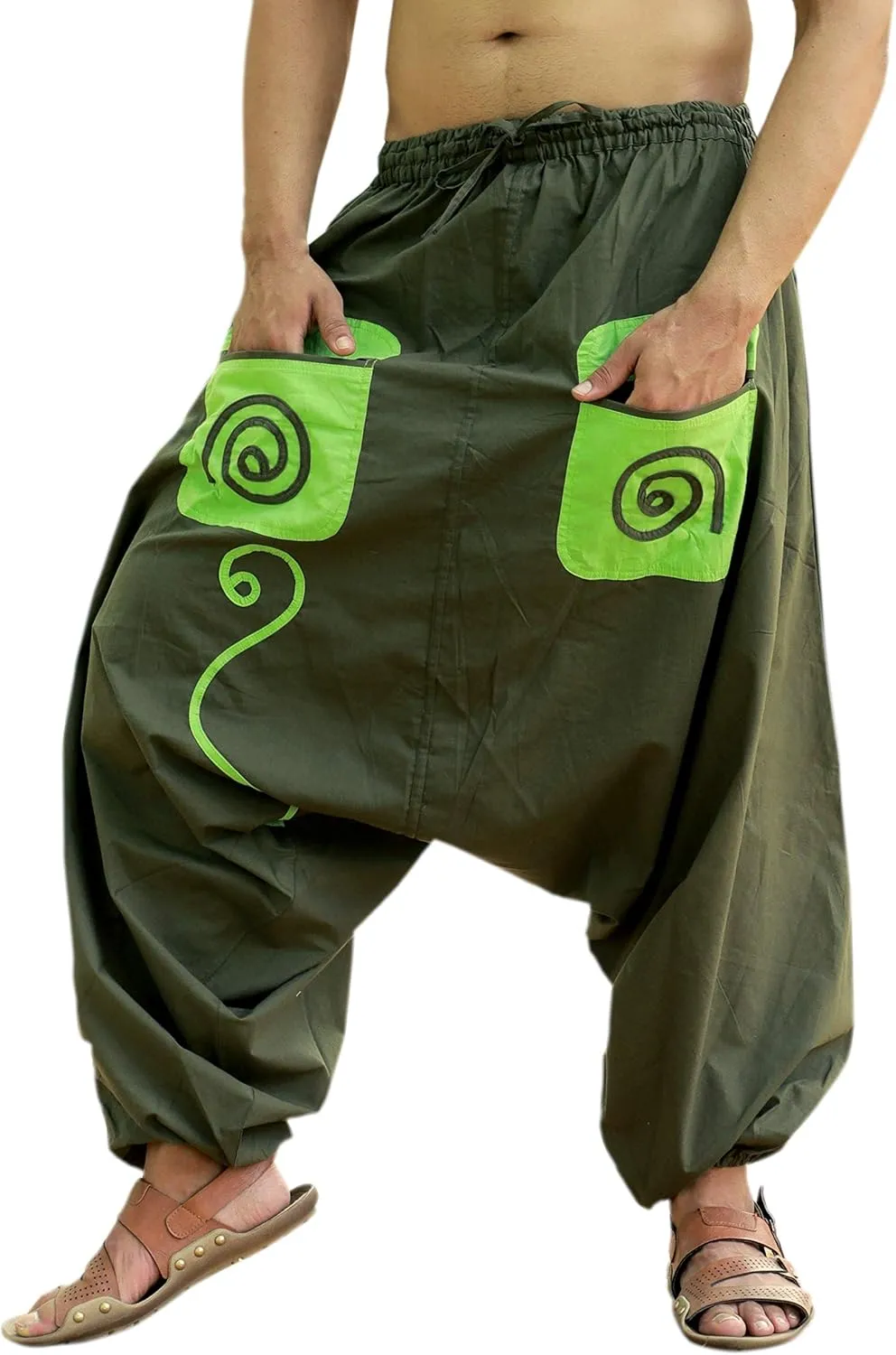 SARJANA HANDICRAFTS Men's Cotton Pockets Harem Yoga Baggy Genie Hippie Pants