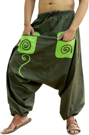 SARJANA HANDICRAFTS Men's Cotton Pockets Harem Yoga Baggy Genie Hippie Pants
