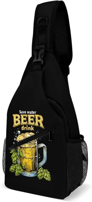 Save Water Drink Beer Funny Crossbody Sling Bag Novelty Chest Bags Shoulder Backpack For Travel Hiking 15×8×4 Inches