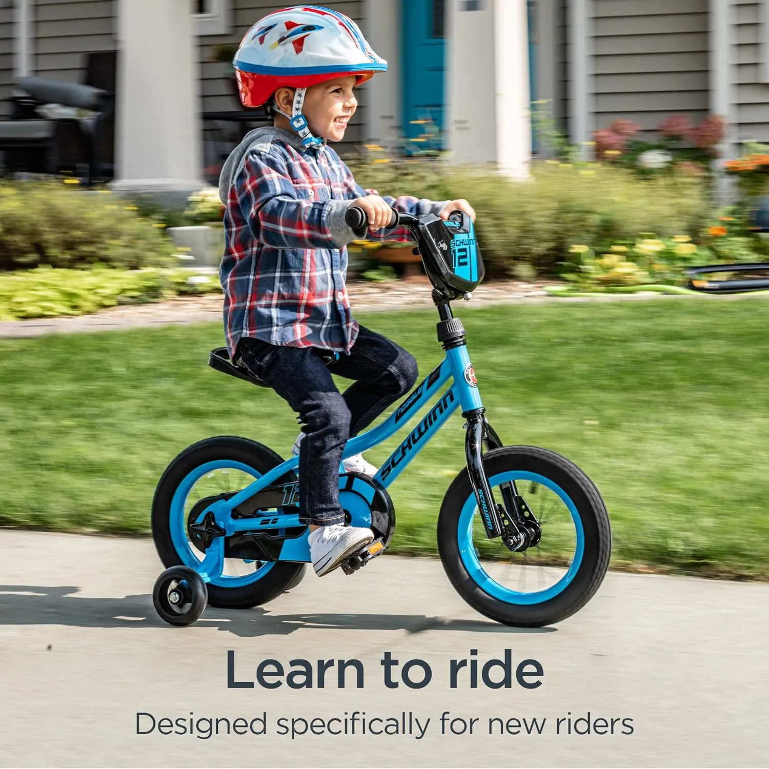 Schwinn Hopscotch & Toggle Kids Bike, Boys and Girls Bicycle, 12-16-Inch Wheels, Removable Training Wheels for 2-4 Year Olds, Saddle with Handle for Assistance, Easy Tool-Free Assembly