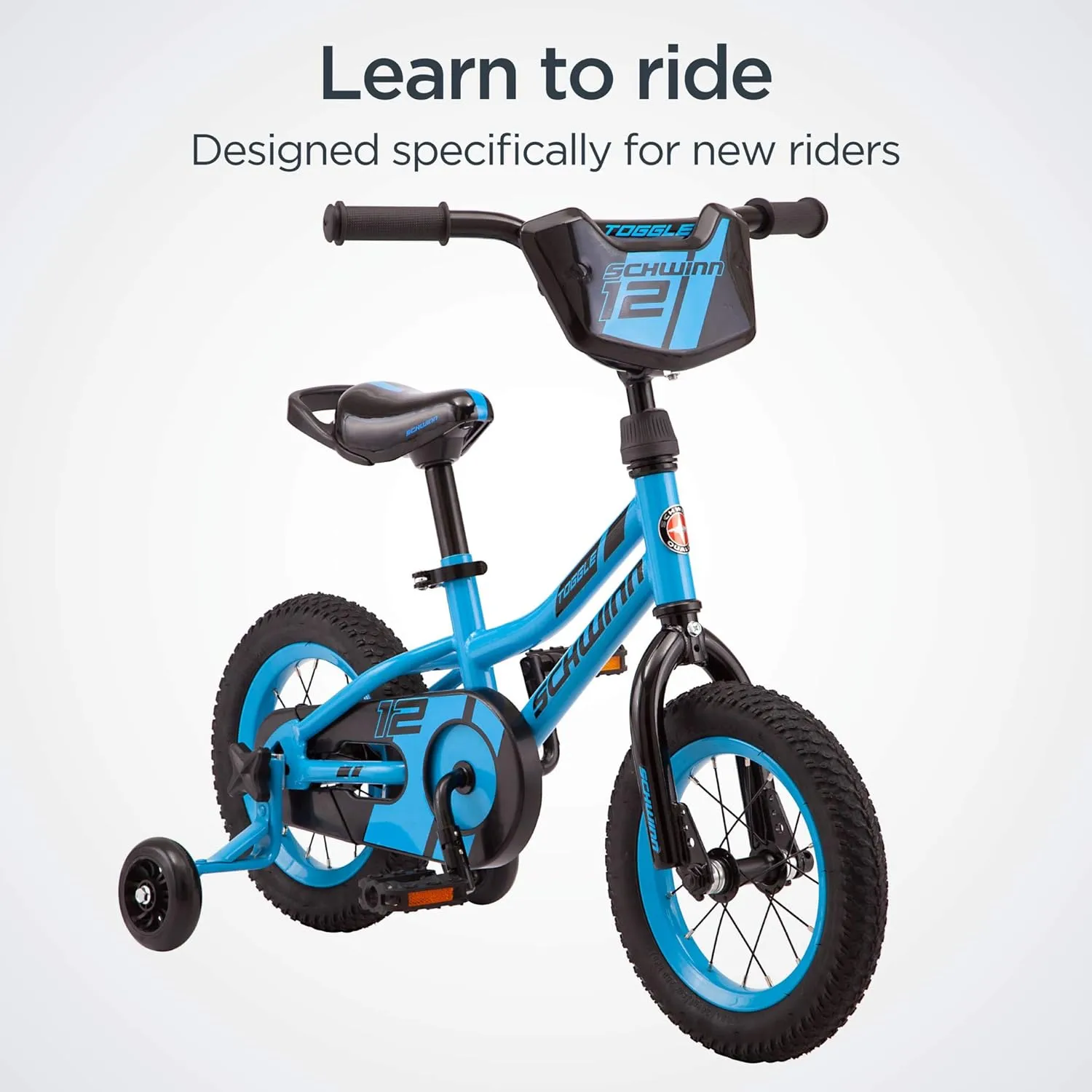 Schwinn Hopscotch & Toggle Kids Bike, Boys and Girls Bicycle, 12-16-Inch Wheels, Removable Training Wheels for 2-4 Year Olds, Saddle with Handle for Assistance, Easy Tool-Free Assembly