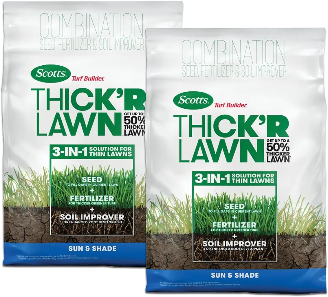 Scotts Turf Builder Thick'R Lawn Sun & Shade: Seed, Fertilizer, Soil Improver, 12 lb. 2-pack