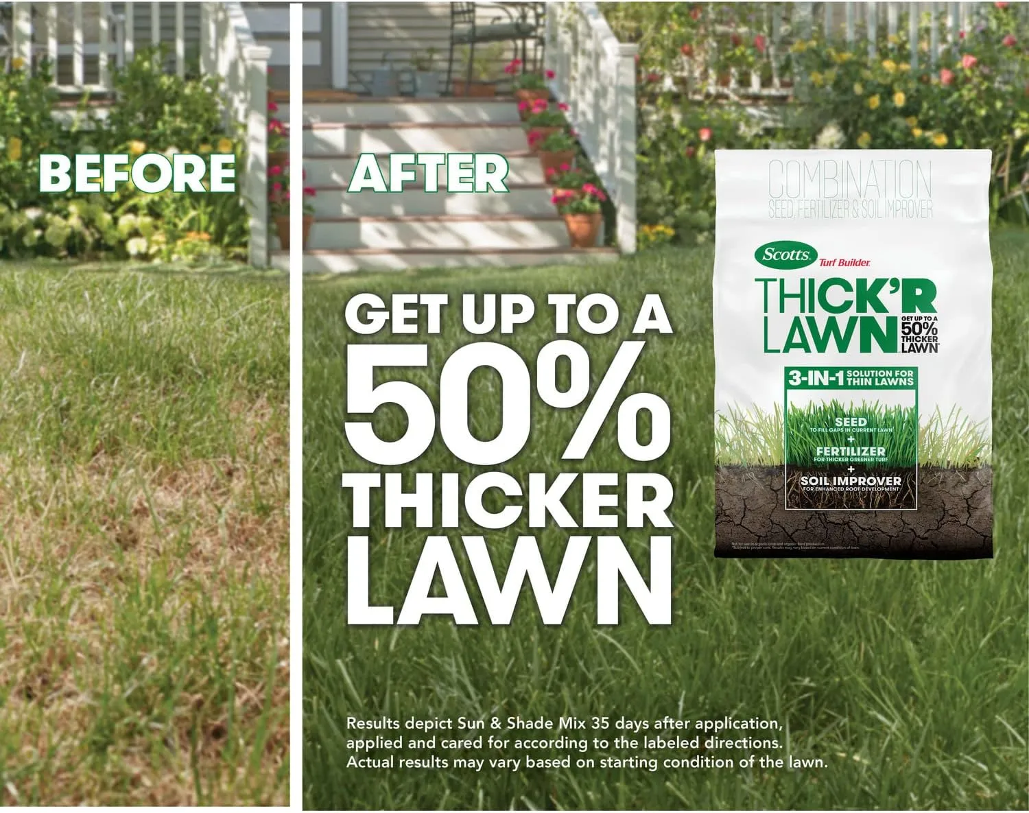 Scotts Turf Builder Thick'R Lawn Sun & Shade: Seed, Fertilizer, Soil Improver, 12 lb. 2-pack