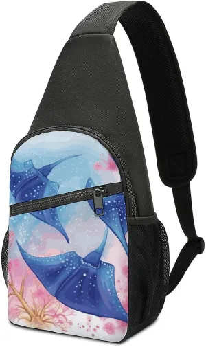 Sea Animals Stingrays Sling Bag Travel Sling Backpack Man Purse for Men Hiking Crossbody Bags Chest Bag Shoulder Chest Pack
