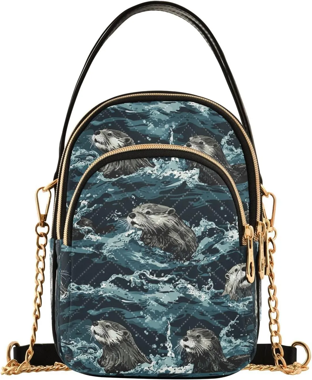 Sea Otters Splashing trendy fashion crossbody with multi pockets hand bags for birthday gifts