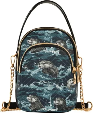 Sea Otters Splashing trendy fashion crossbody with multi pockets hand bags for birthday gifts