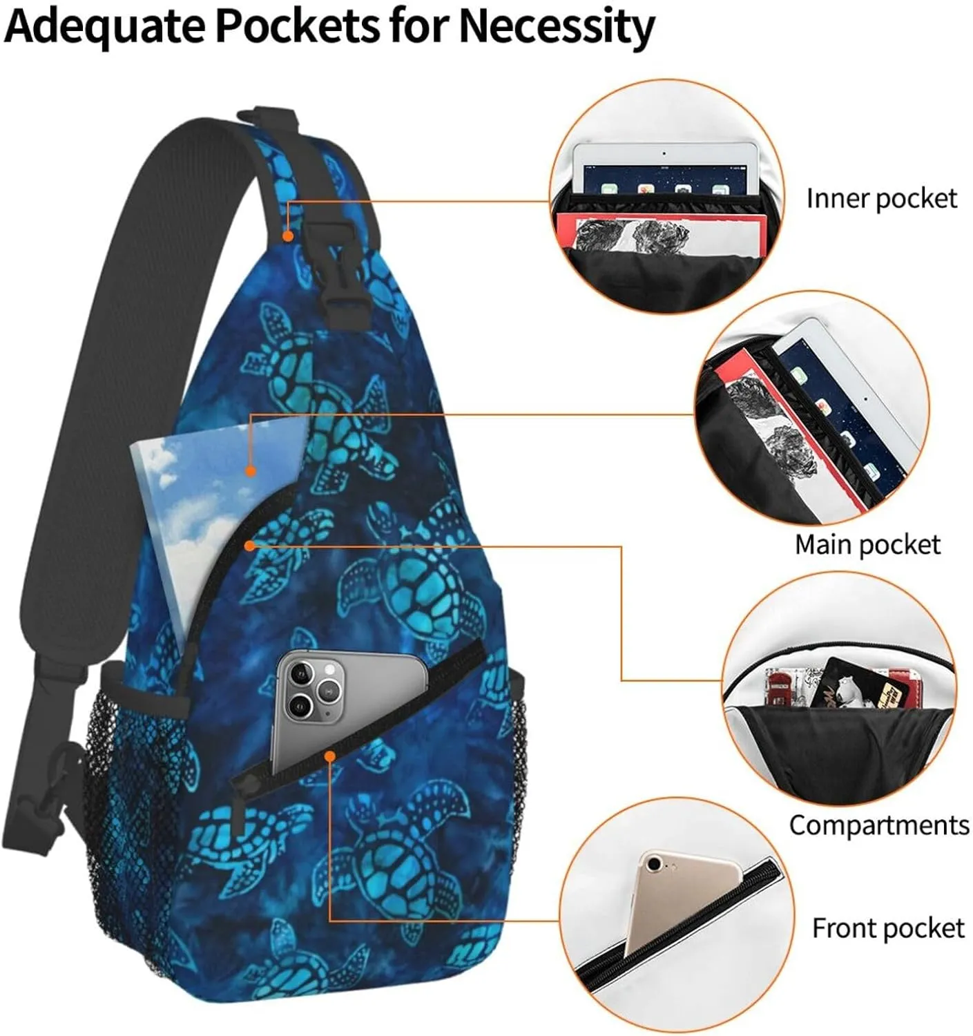 Sea Turtle Sling Bag - Women's & Men's Fashion Backpack, Crossbody, Shoulder & Chest Bag - Travel & Hiking Daypack