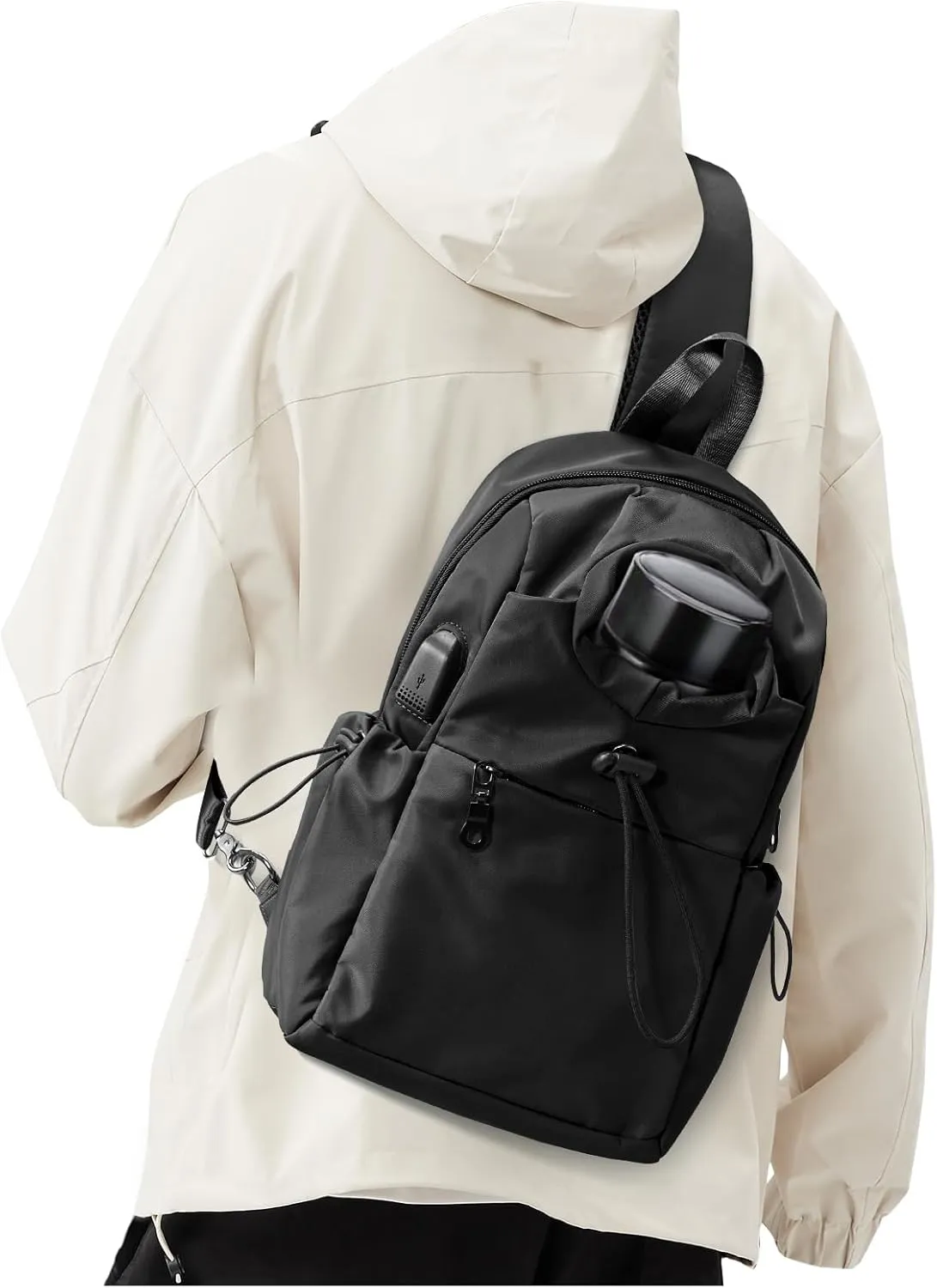 SEAFEW Black Sling Crossbody Bag for Men Women, Tactical Backpack Shoulder Daypack Mini Anti-Theft Cross Body Motorcycle Chest Bags, Small One Strap Fanny Back Pack for Casual Travel Hiking Sport Gym