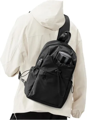 SEAFEW Black Sling Crossbody Bag for Men Women, Tactical Backpack Shoulder Daypack Mini Anti-Theft Cross Body Motorcycle Chest Bags, Small One Strap Fanny Back Pack for Casual Travel Hiking Sport Gym